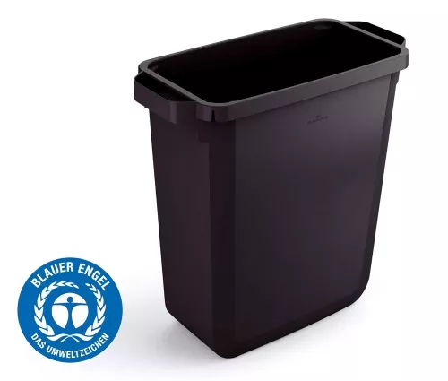 Durable Durabin Eco avfallstunna 60 liter – rektangulär svart soptunna i återvunnet material, idealisk för källsortering på kontor och i offentliga miljöer