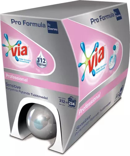 Via Pro Formula flytande Color Sensitive 7,5 L – tvättmedel för färgade textilier och känslig hud med oparfymerad formula som bevarar färger och fibrer men ger effektiv rengöring, anpassat för professionell tvätt och daglig användning