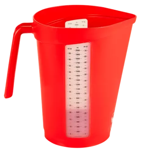 Vikan måttkanna 2 liter röd i robust livsmedelsgodkänd plast med tydlig gradering, stabil botten, ergonomiskt handtag och droppfri hällpip för noggrann mätning och färgkodad hygien i storkök och professionell rengöring