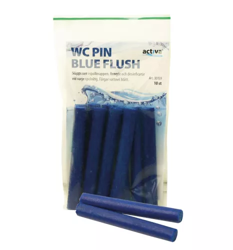 Activa WC Pin Blue 10-pack – hygienisk WC-rengörare för toalettkant med fräsch blå formula som aktiveras vid varje spolning och bidrar till en renare och mer väldoftande toalettmiljö, anpassad för hotell