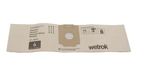 Wetrok Monovac/Durovac 6L dammsugarpåsar 10-pack – original dammsugarpåsar för effektiv dammupptagning med hög filtreringsförmåga, slitstarkt material och säker passform, anpassade för professionell städning