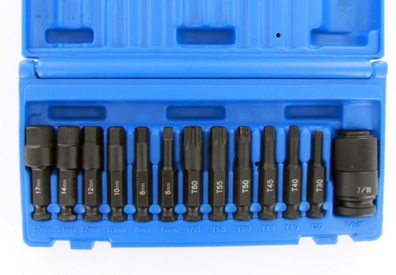 Bitsset 1/2" Insex & Torxbits med snabbväxelchuck, 12 Delar