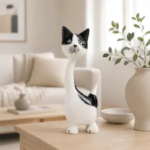 Kattfigur i Trä Svartvit