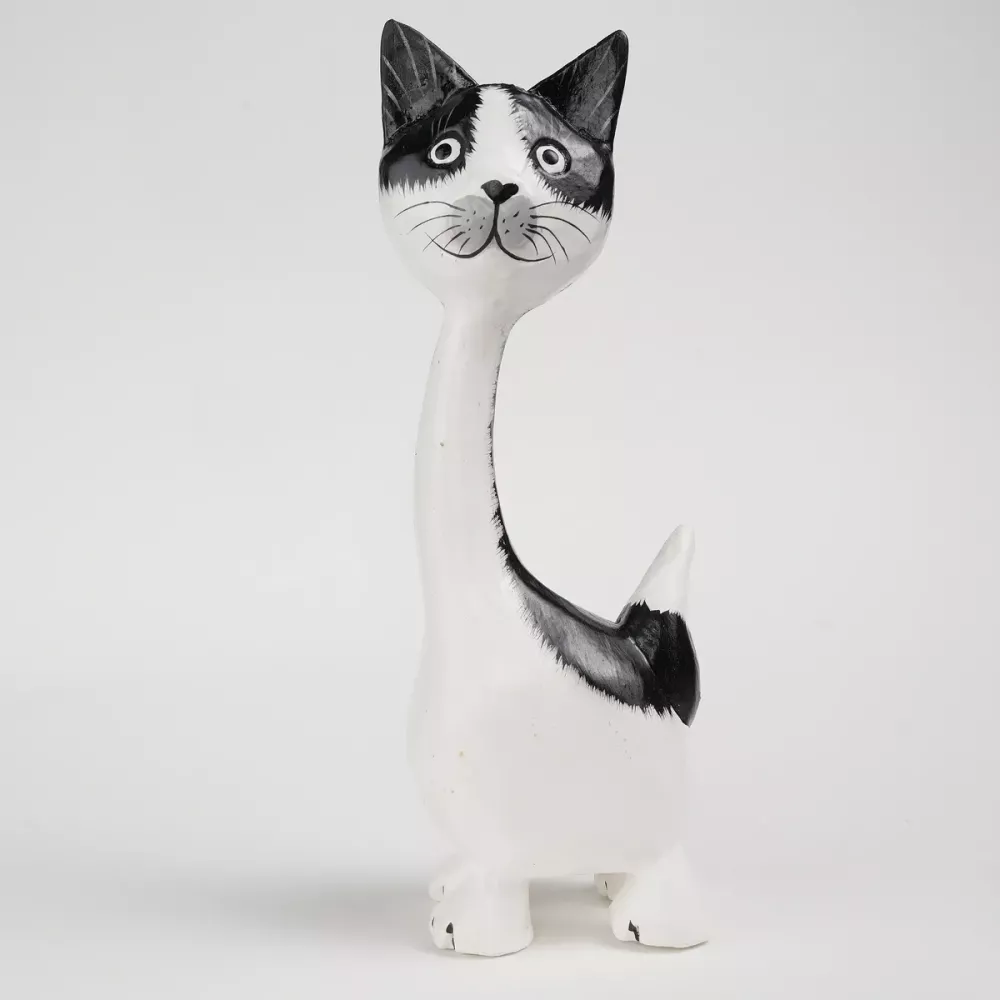 Kattfigur i Trä Svartvit