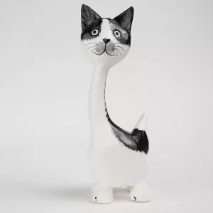 Kattfigur i Trä Svartvit