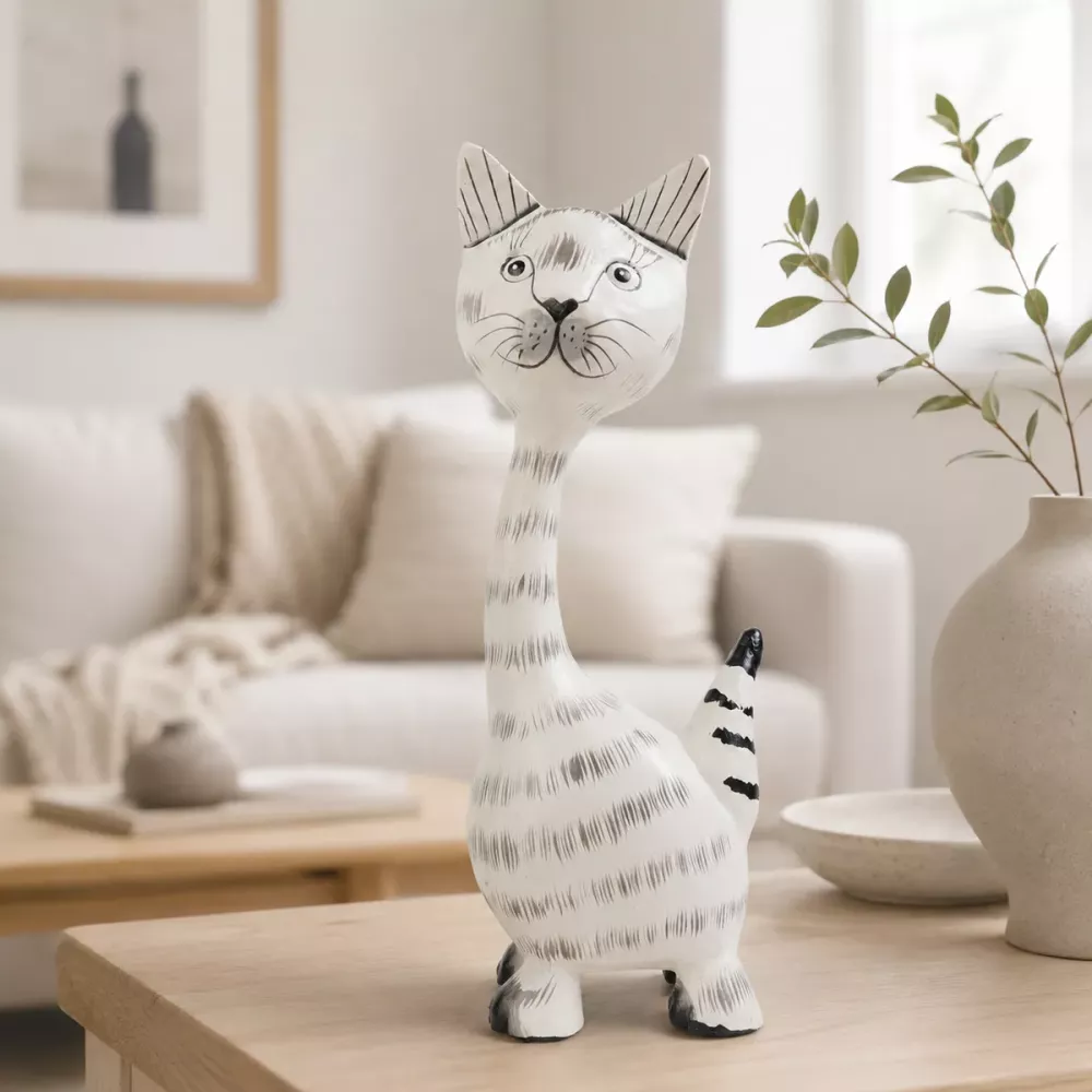 Kattfigur i Trä Grå
