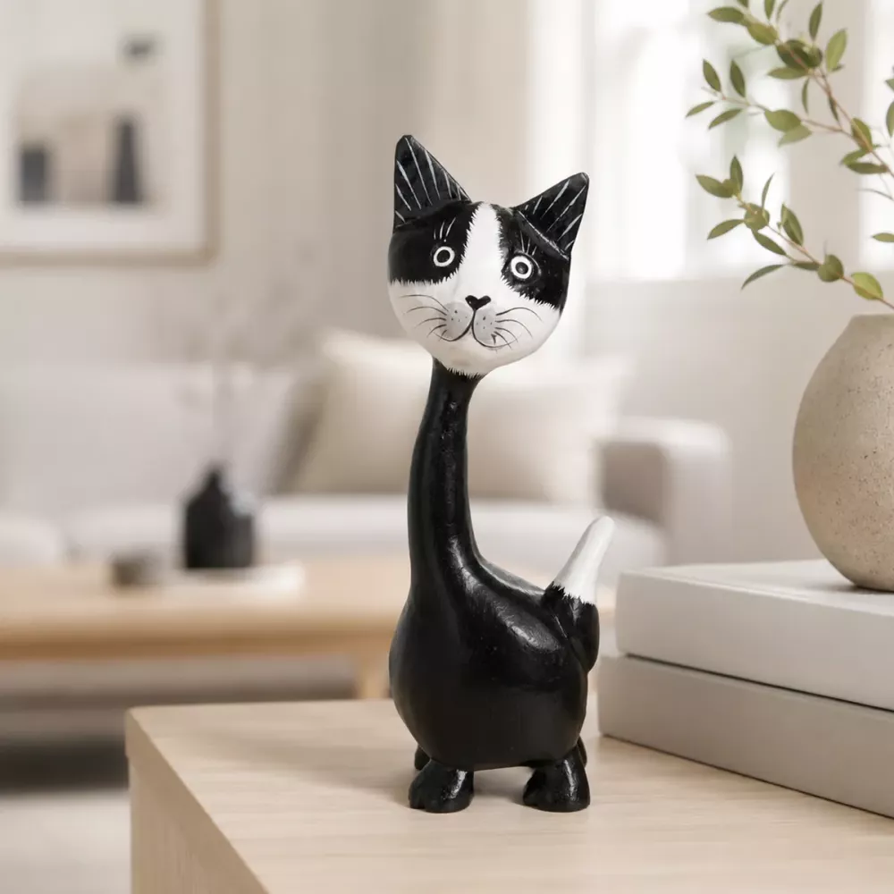 Kattfigur i Trä Svart