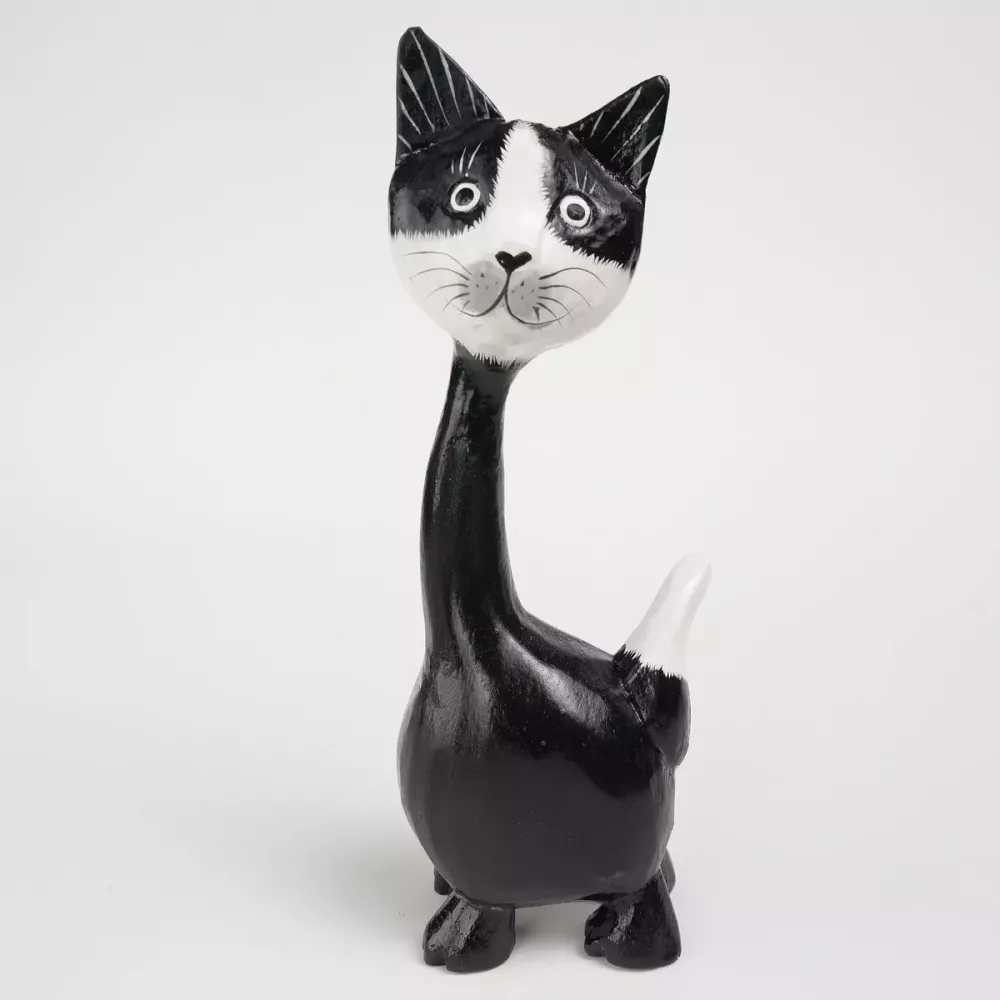 Kattfigur i Trä Svart