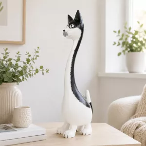 Kattefigur i Tre Sort og Hvit
