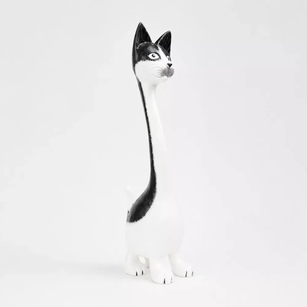 Kattfigur i Trä Svartvit