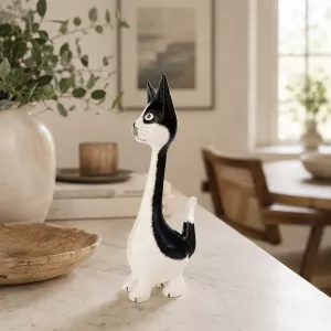 Kattfigur i Trä Svartvit