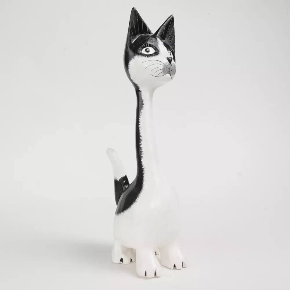 Kattfigur i Trä Svartvit