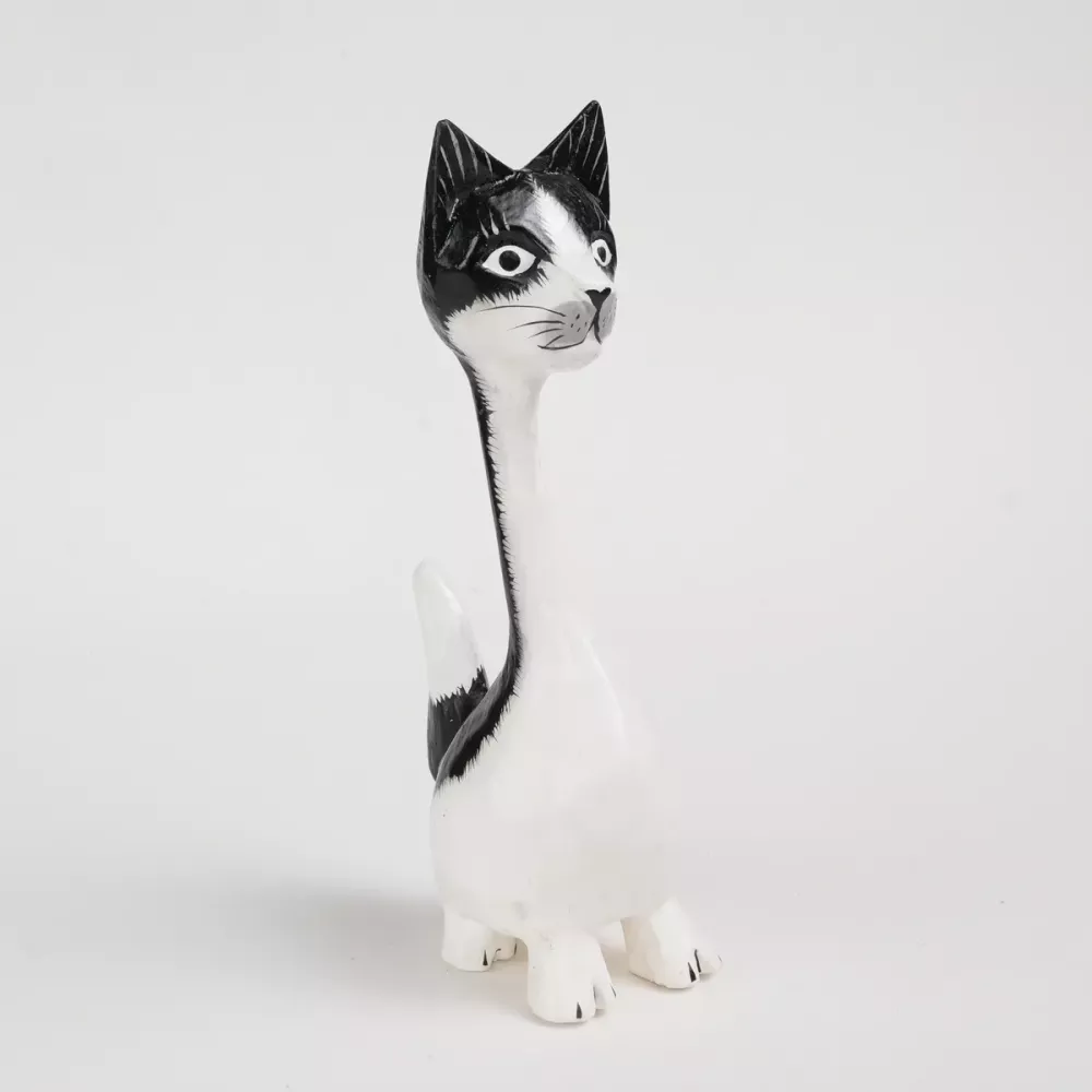 Kattfigur i Trä Svartvit