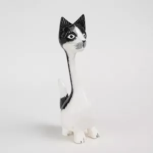 Kattfigur i Trä Svartvit