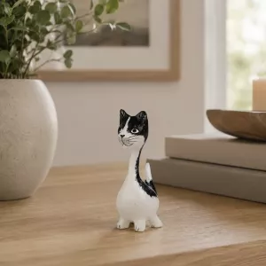 Kattfigur i Trä Svartvit