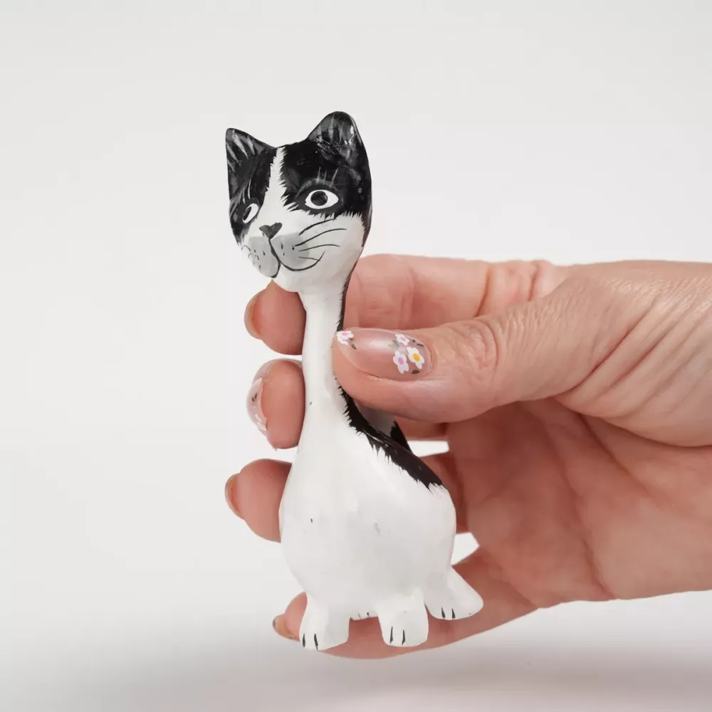 Kattfigur i Trä Svartvit