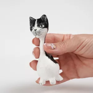 Kattfigur i Trä Svartvit
