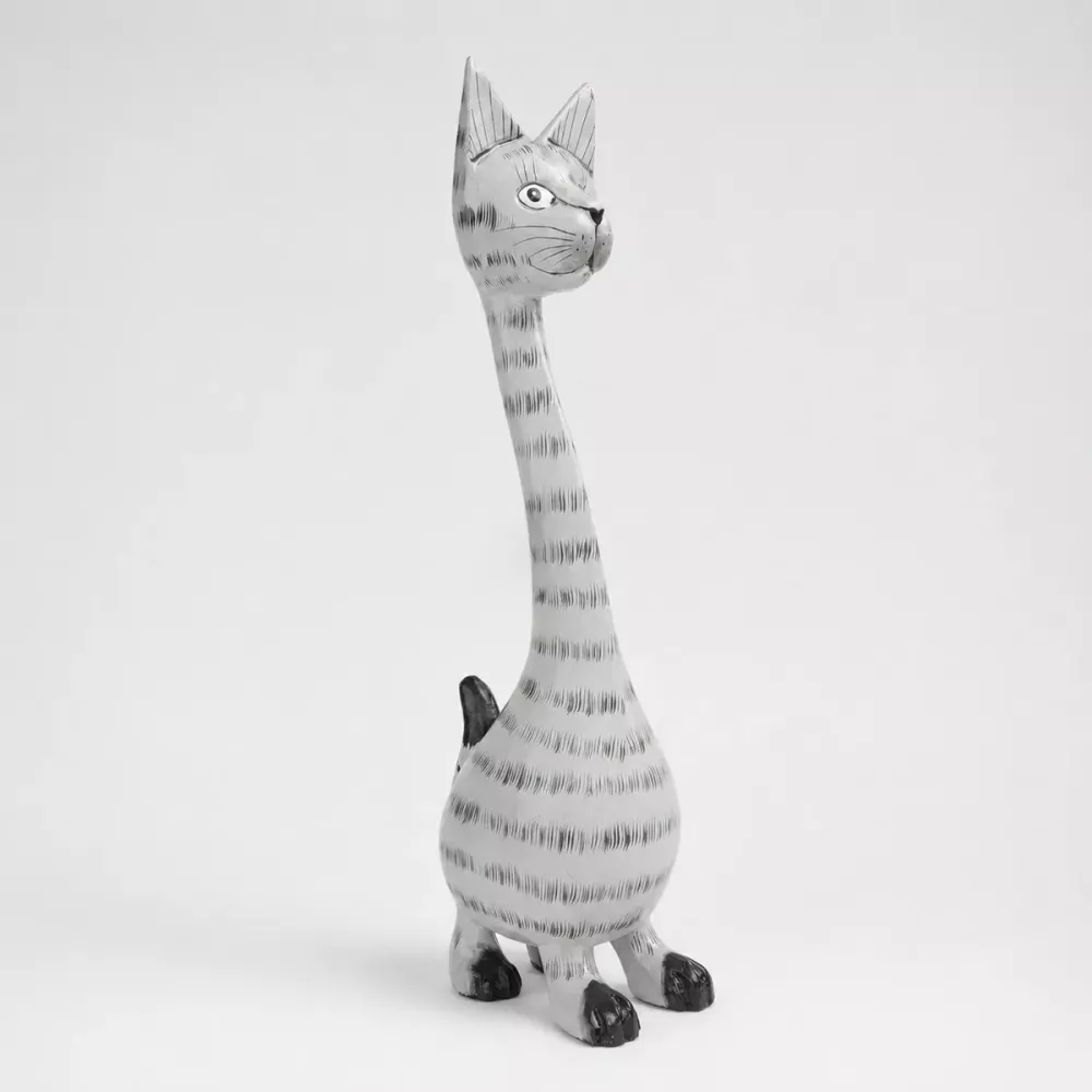 Kattfigur i Trä Grå