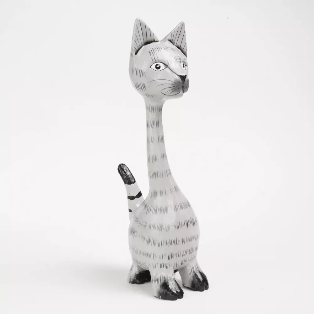Kattfigur i Trä Grå