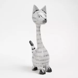 Kattfigur i Trä Grå