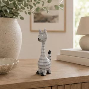 Kattfigur i Trä Grå