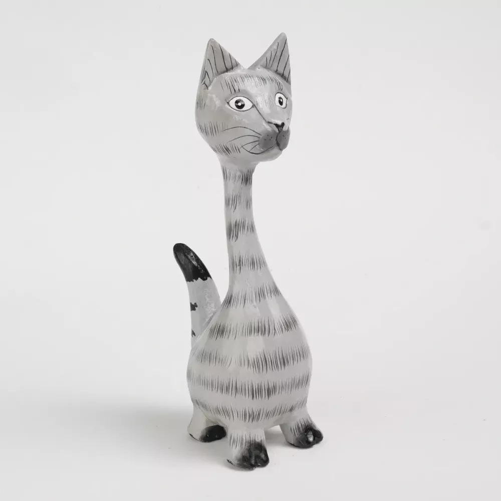 Kattfigur i Trä Grå