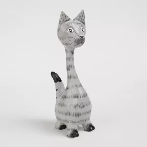 Kattfigur i Trä Grå