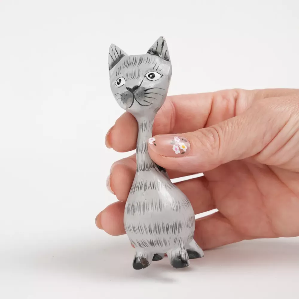 Kattfigur i Trä Grå