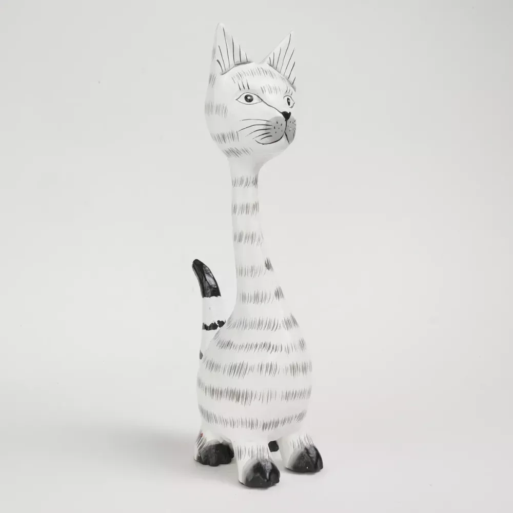 Kattfigur i Trä Vit