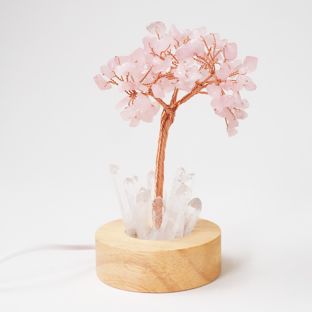 Kristall Rosenkvarts LED Tree of Life