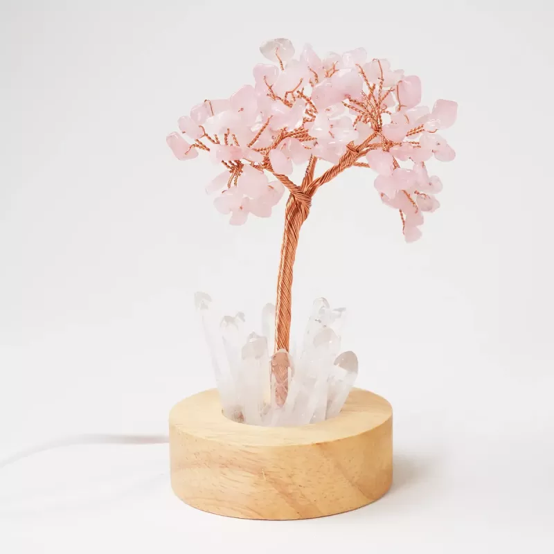 Kristall Rosenkvarts LED Tree of Life