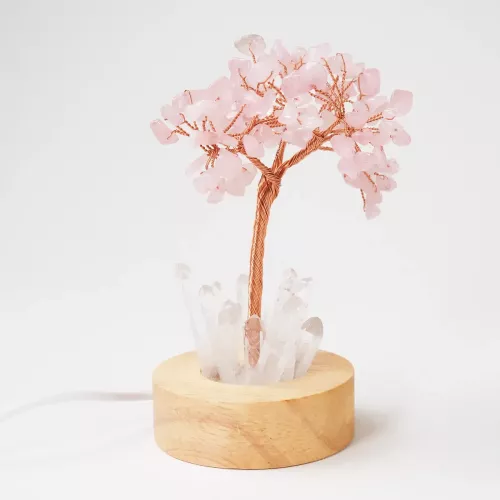 Kristall Rosenkvarts LED Tree of Life