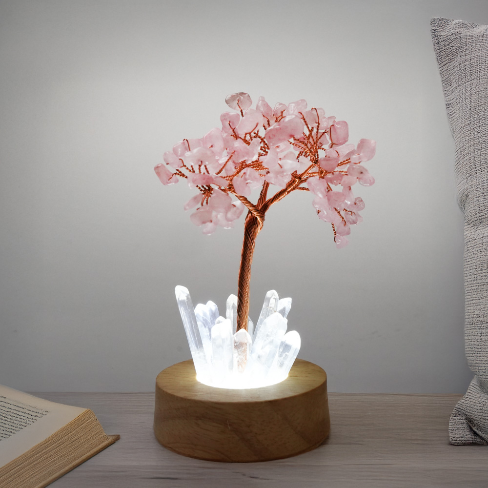 Kristall Rosenkvarts LED Tree of Life
