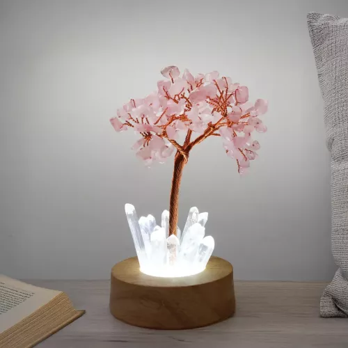 Kristall Rosenkvarts LED Tree of Life