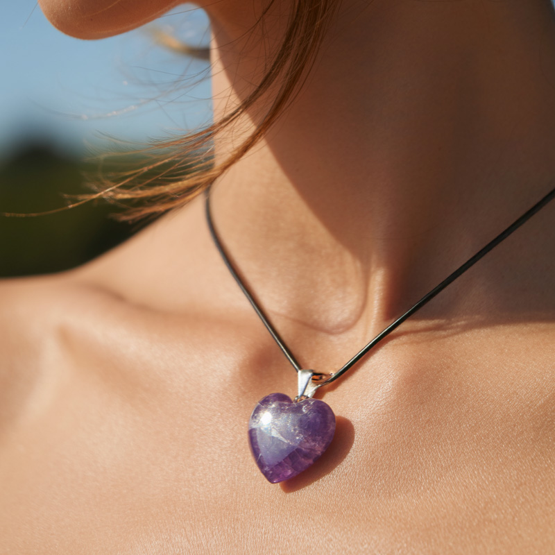 Krystall Hjerte Ametyst Anheng