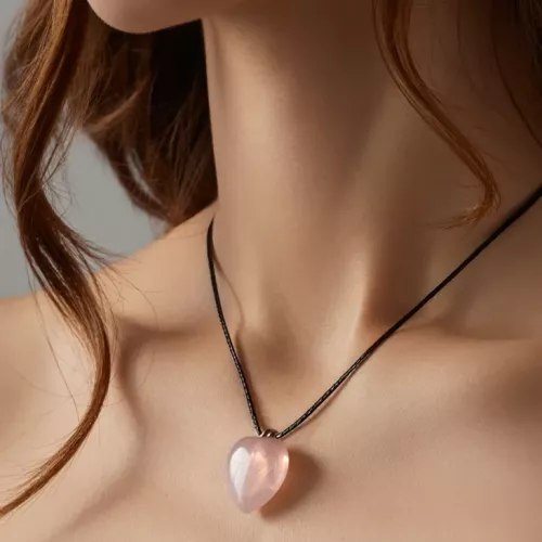 Kristall Hjärta Rosenkvarts Hänge