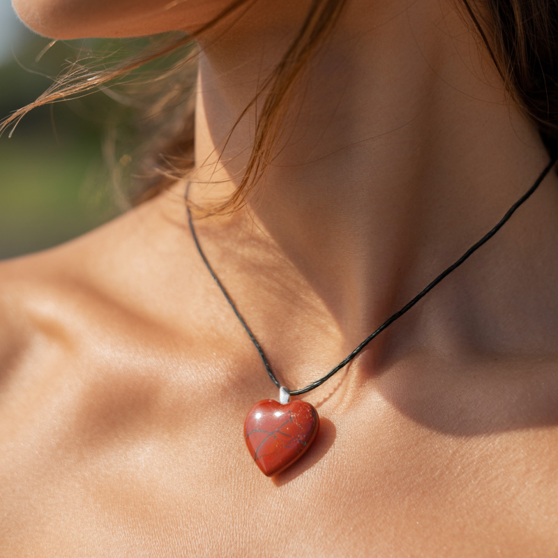 Krystall Hjerte Rød Jaspis Anheng