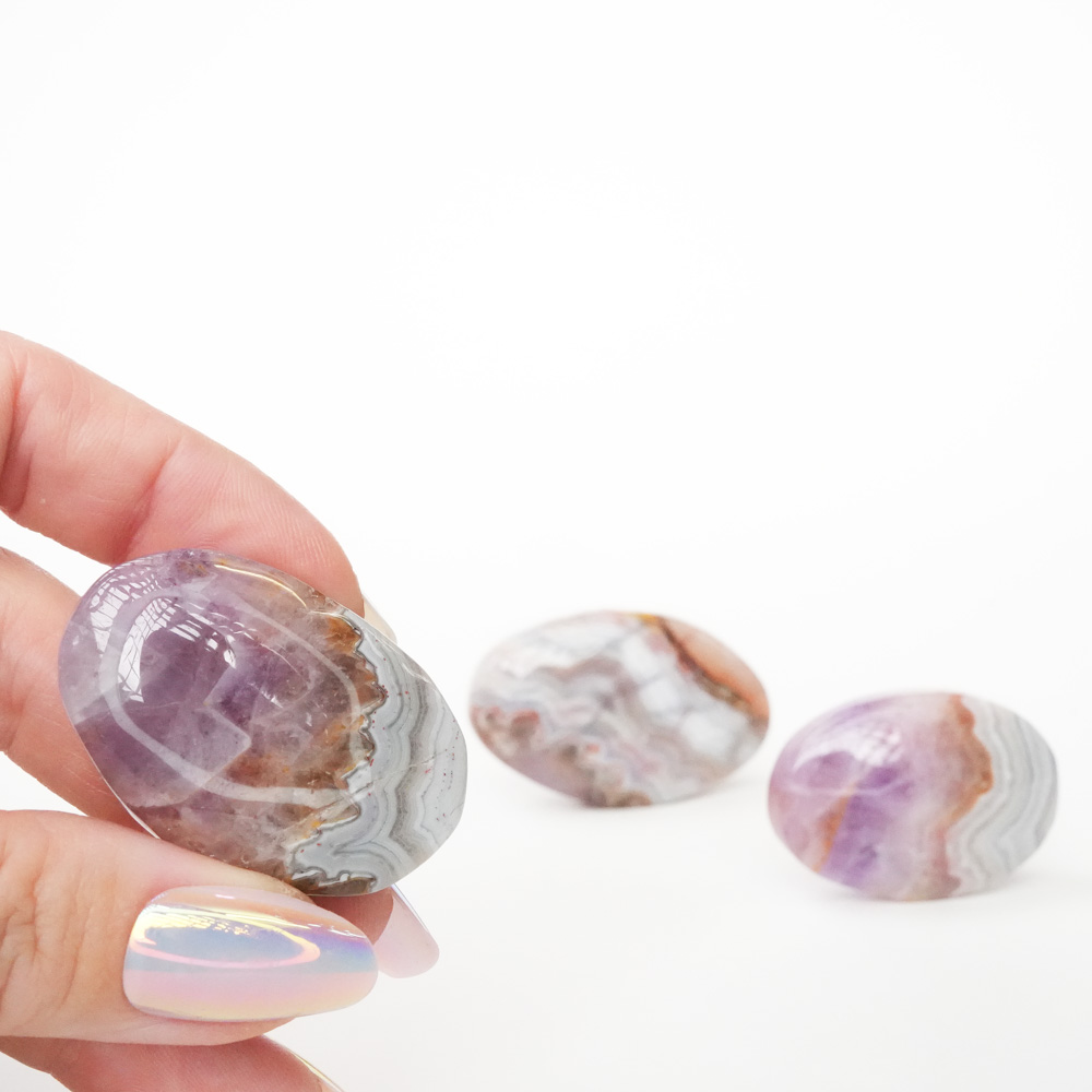 Krystall Ametyst Agate Worry Stone