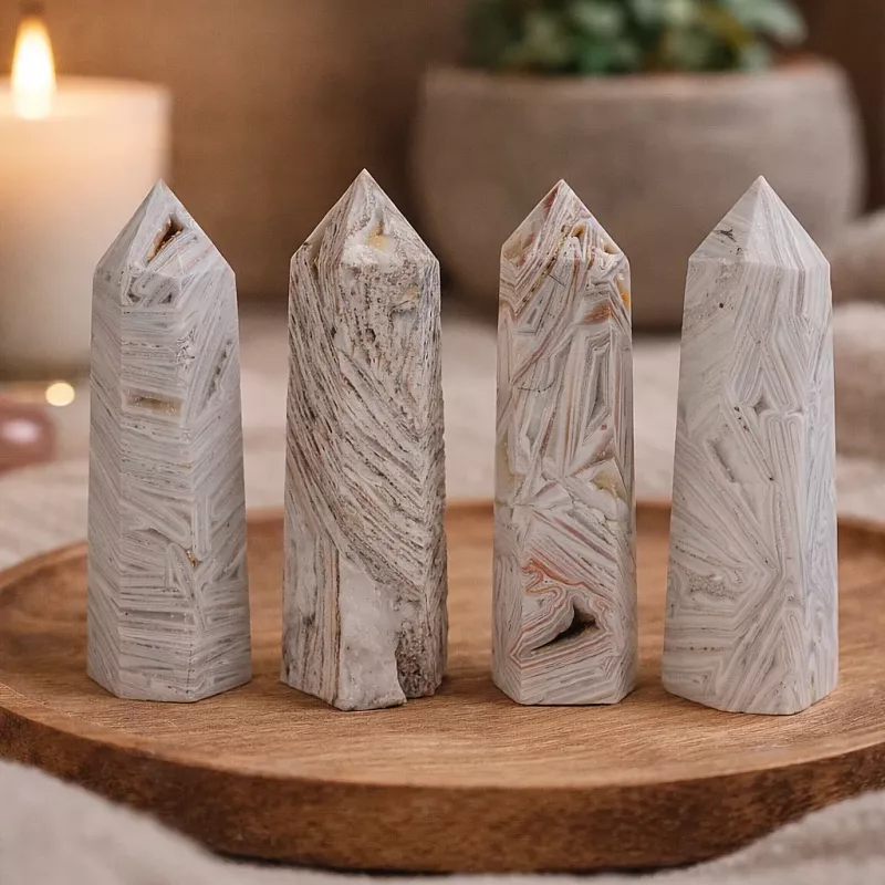 Kristall Mexikansk Vit Agat Torn