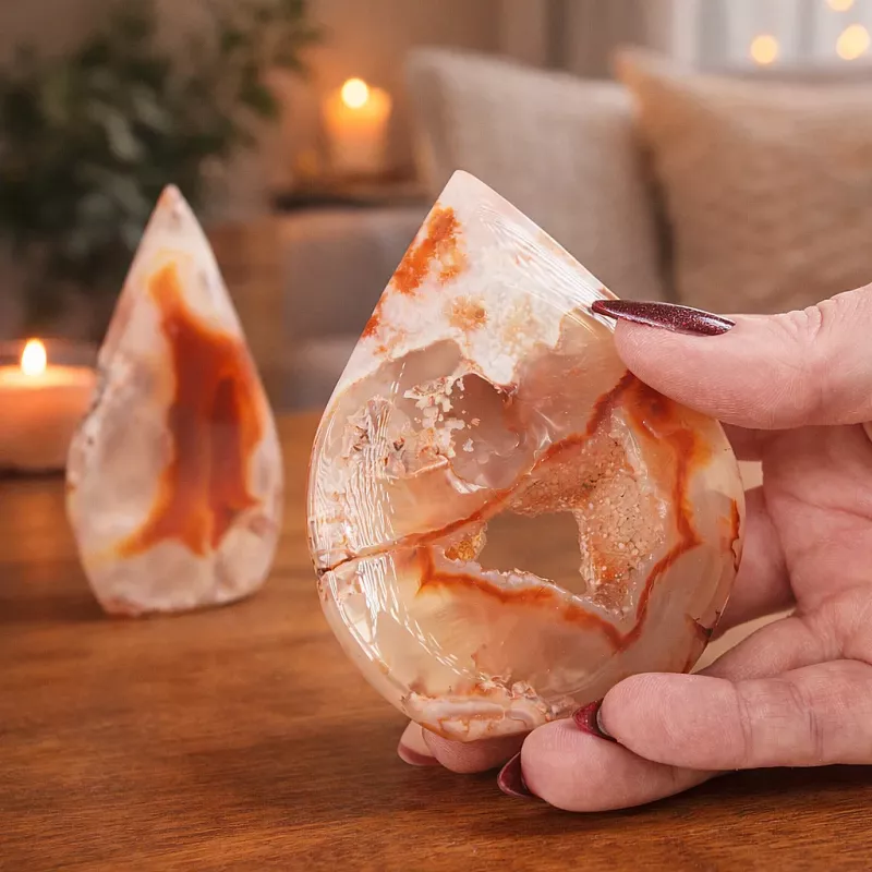 Krystall Rød Blomster Agate Dråpe