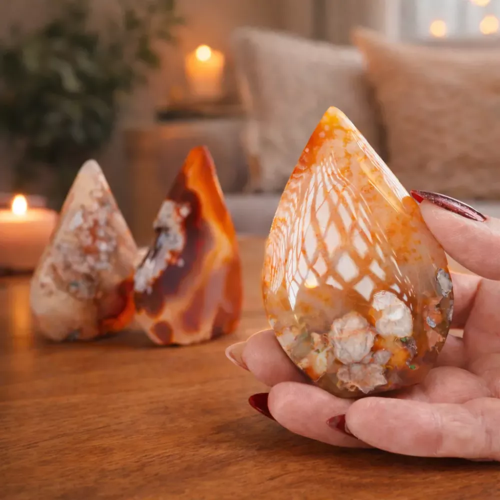 Krystall Rød Blomster Agate Dråpe