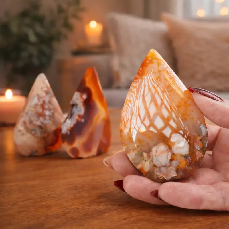 Krystall Rød Blomster Agate Dråpe