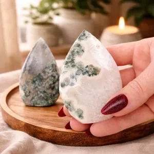 Krystall Mossagate Dråpe