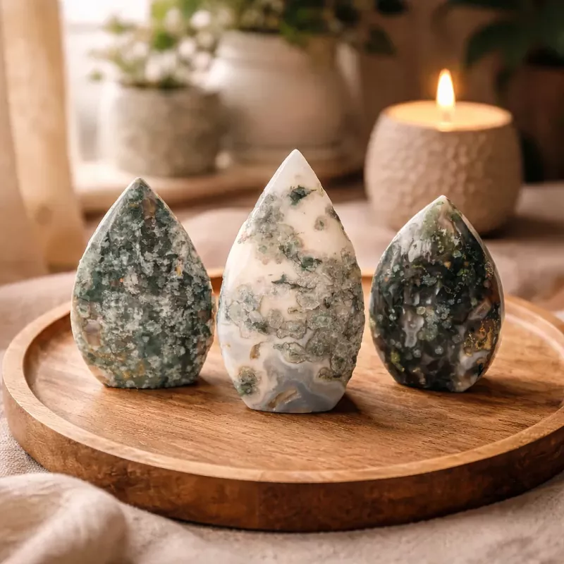 Krystall Mossagate Dråpe