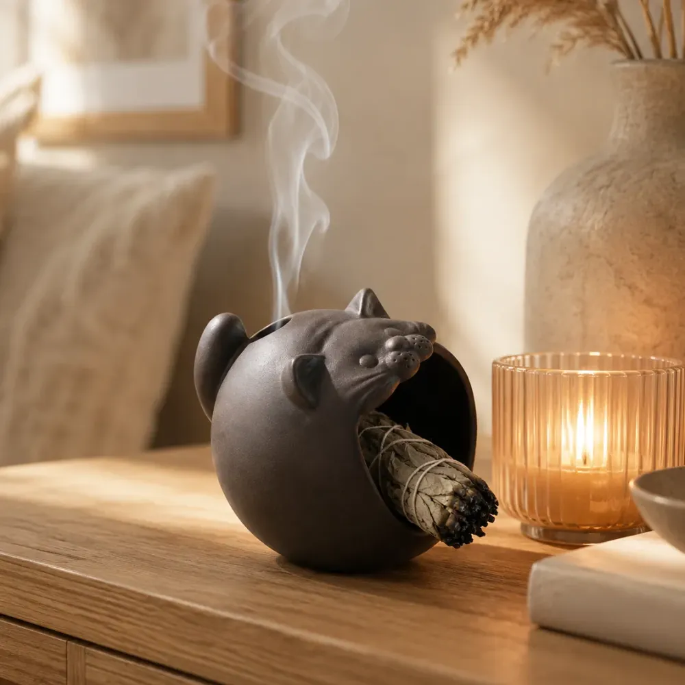 Røkelseholder Smudging Skål Katt