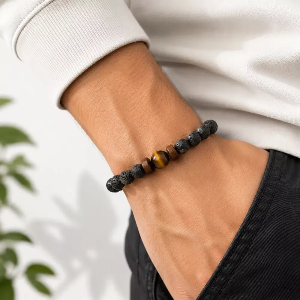 Armbånd Lavastein Tigerøye