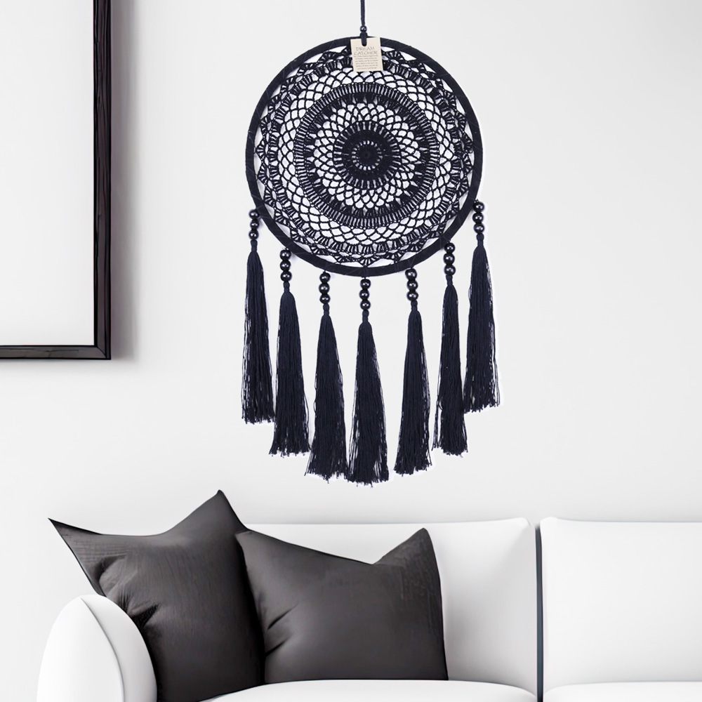 Drømmefanger Heklet Tassels Sort