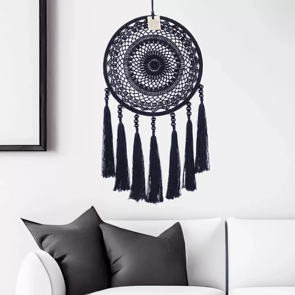 Drømmefanger Heklet Tassels Sort