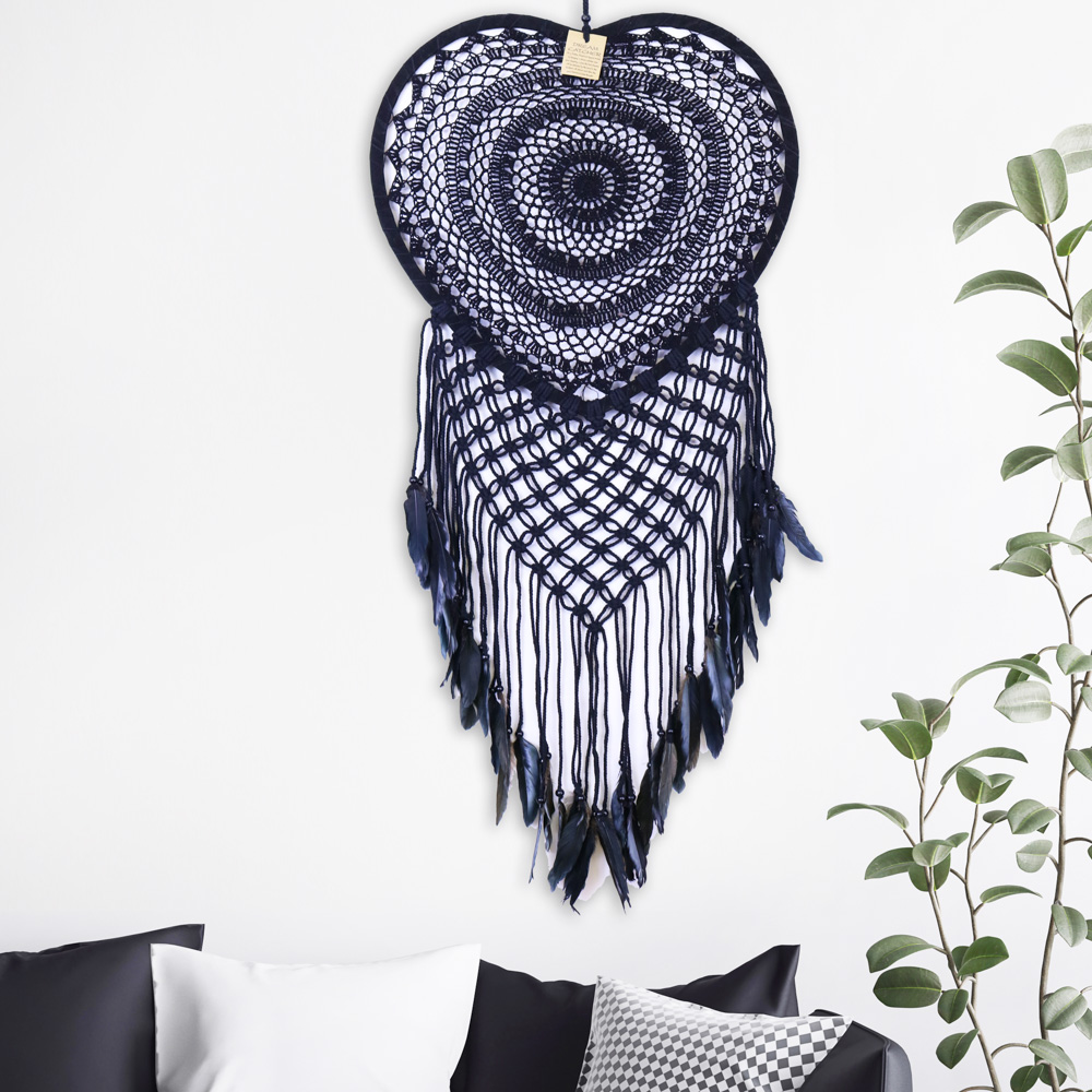 Drømmefanger Heklet Hjerte Sort