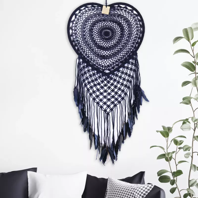 Drömfångare Virkad Hjärta Svart